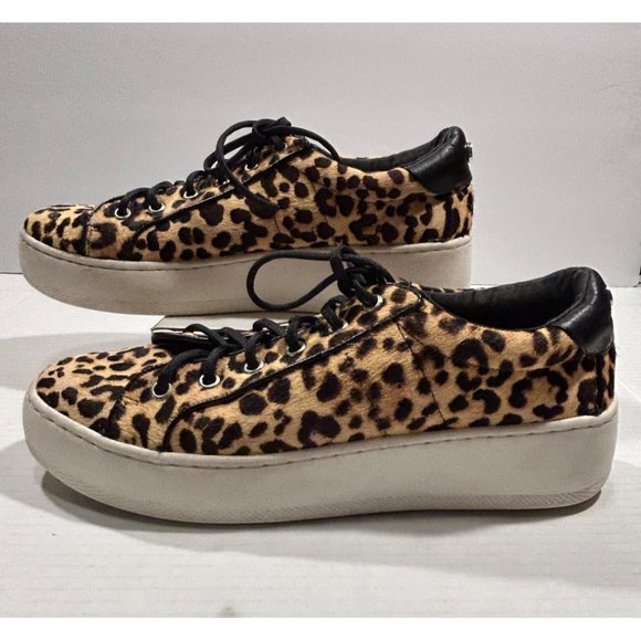 Steve Madden Womens Leopard‎ Print Platform Sneakers Cow Hair Size 10M - Picture 1 of 11
